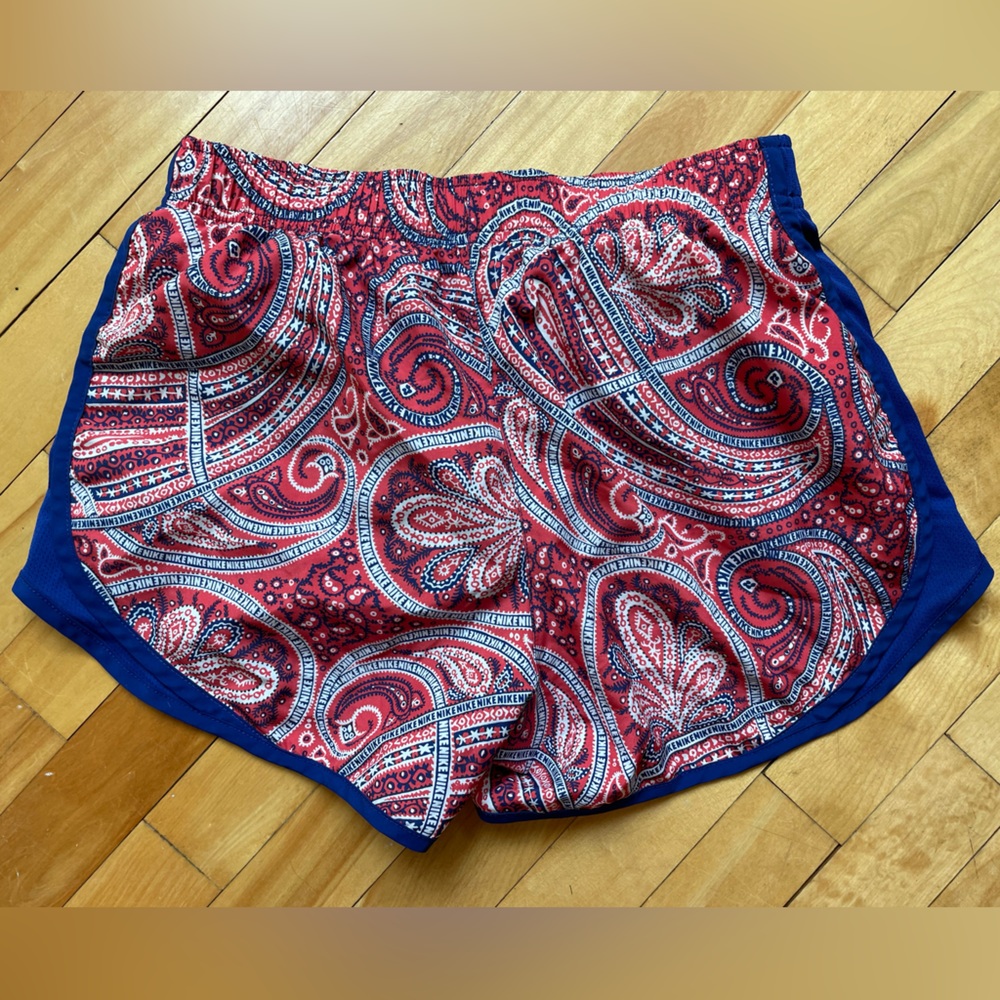 Nike red and blue paisley print tempo DriFit athletic drawstring shorts. Size S - Picture 5 of 6